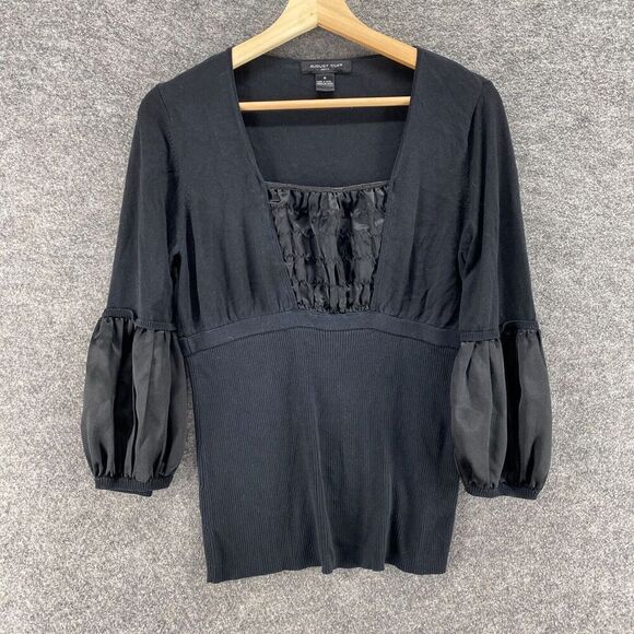 August Silk Tops - August Silk Blouse Women M Medium Black Long Sleeve Silk Square Neck Pullover